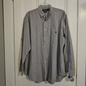 Ralph Lauren Golf Men's Large Tilden Cotton Button Down Shirt Navy Windowpane